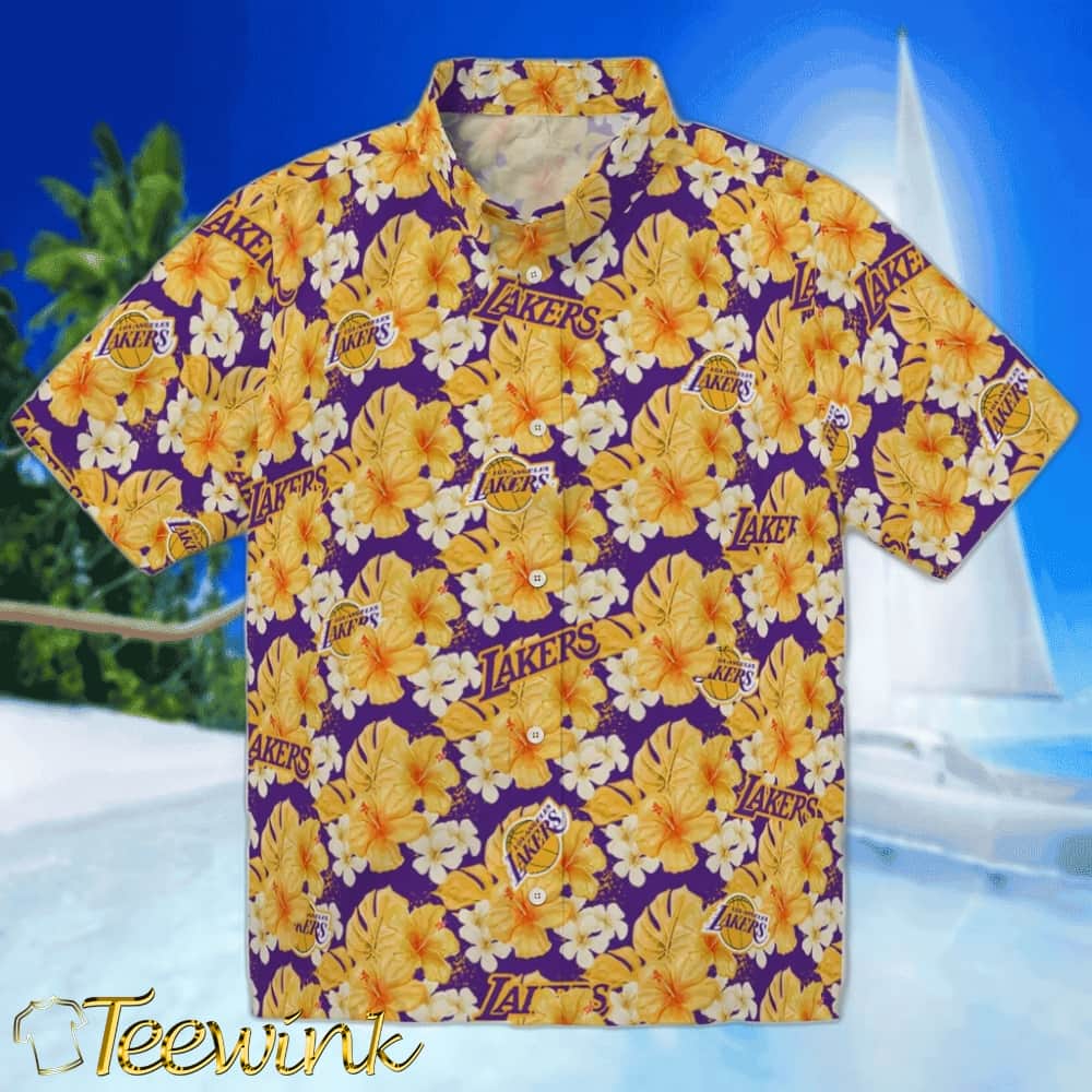 Leaf Outline Los Angeles Lakers Hawaiian Shirt