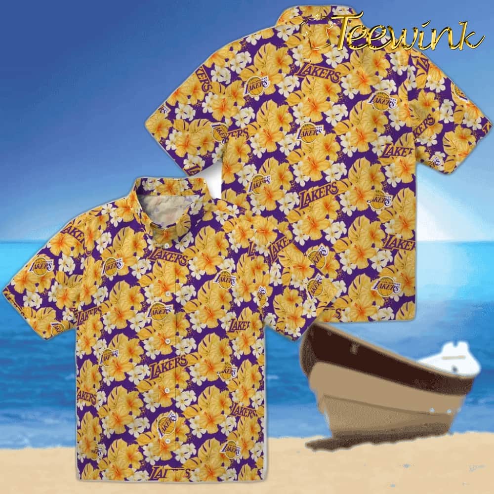Hibiscus Tropics Los Angeles Lakers Hawaiian Shirt image 3 Hibiscus Tropics Los Angeles Lakers Hawaiian Shirt image 3