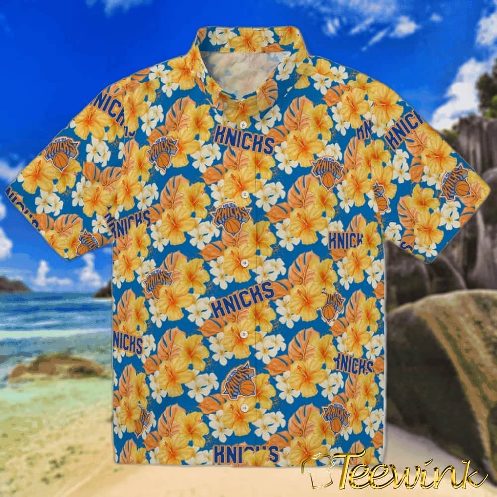 Hibiscus Tropics New York Knicks Hawaiian Shirt