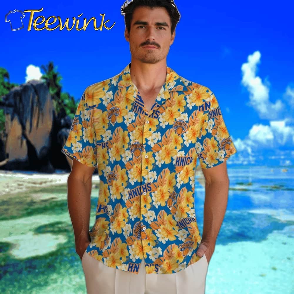 Hibiscus Tropics New York Knicks Hawaiian Shirt image 2 Hibiscus Tropics New York Knicks Hawaiian Shirt image 2