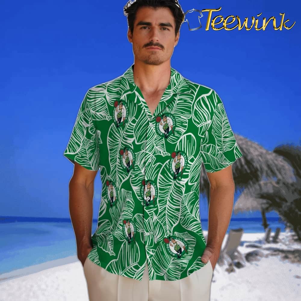 Leaf Outline Boston Celtics Hawaiian Shirt image 2 Leaf Outline Boston Celtics Hawaiian Shirt image 2