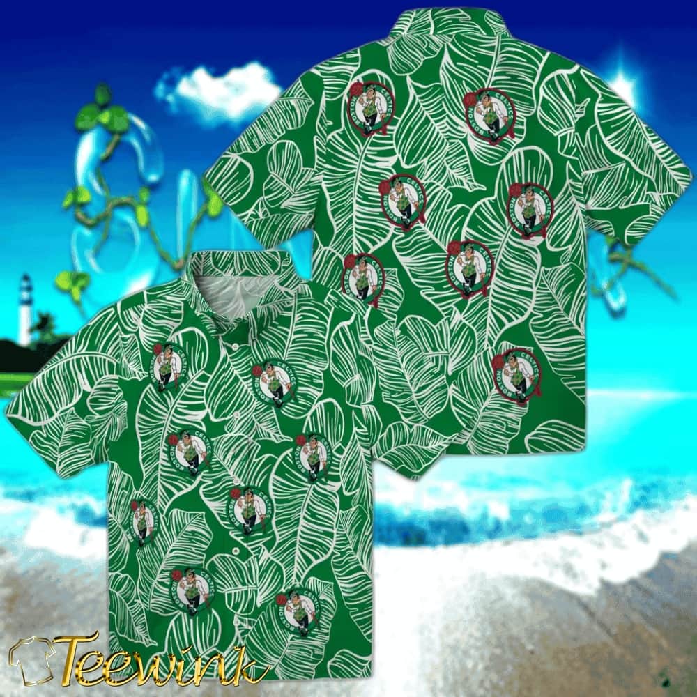 Leaf Outline Boston Celtics Hawaiian Shirt image 3 Leaf Outline Boston Celtics Hawaiian Shirt image 3