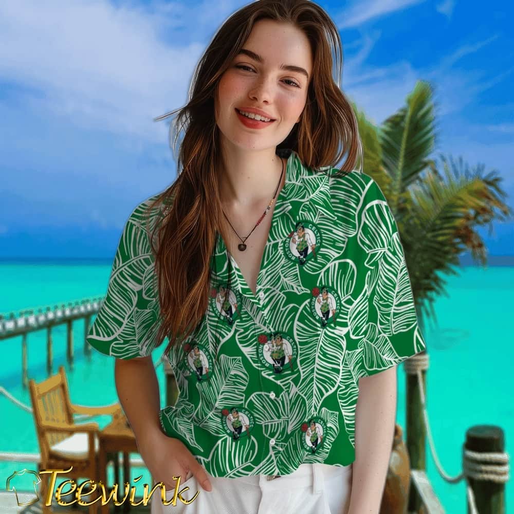Leaf Outline Boston Celtics Hawaiian Shirt image 4 Leaf Outline Boston Celtics Hawaiian Shirt image 4