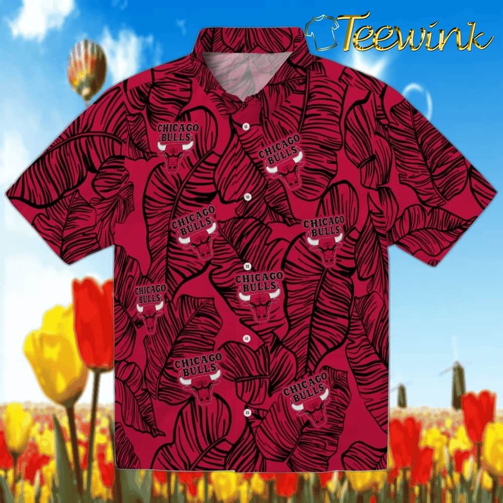 Leaf Outline Chicago Bulls Hawaiian Shirt