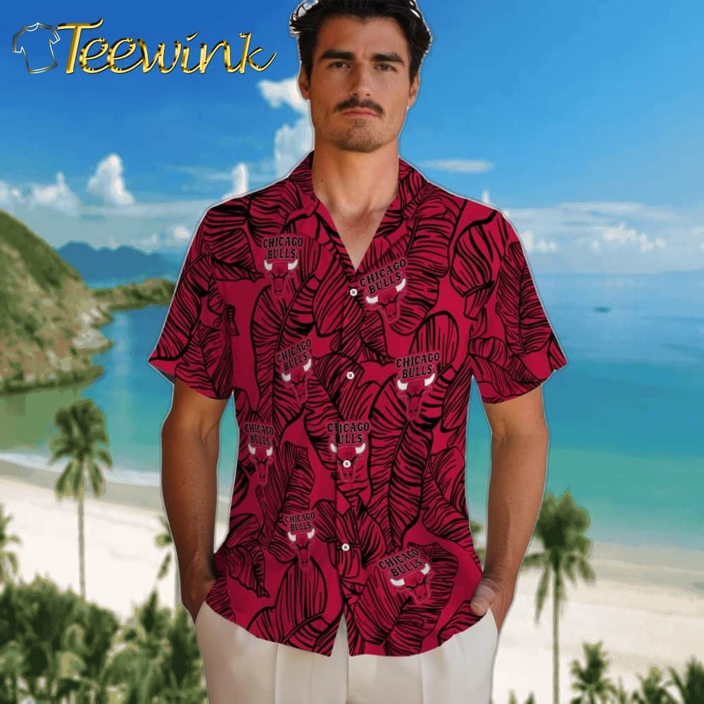 Leaf Outline Chicago Bulls Hawaiian Shirt image 2 Leaf Outline Chicago Bulls Hawaiian Shirt image 2