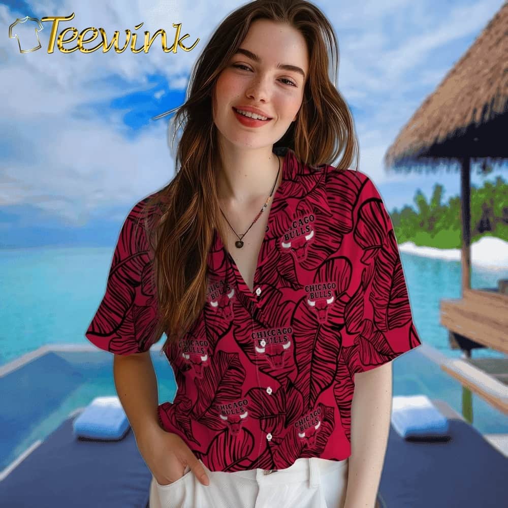 Leaf Outline Chicago Bulls Hawaiian Shirt image 4 Leaf Outline Chicago Bulls Hawaiian Shirt image 4