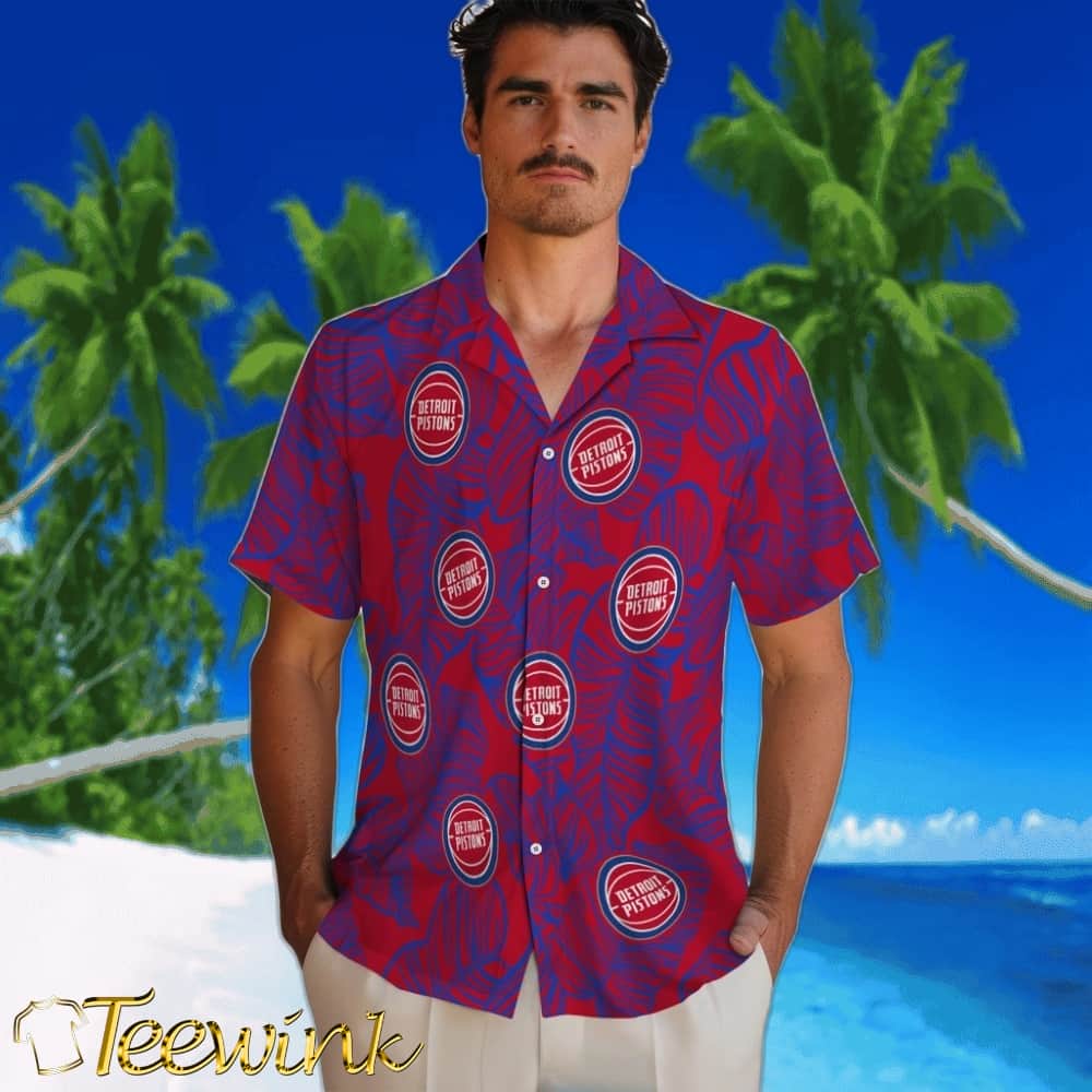 Leaf Outline Detroit Pistons Hawaiian Shirt image 2 Leaf Outline Detroit Pistons Hawaiian Shirt image 2