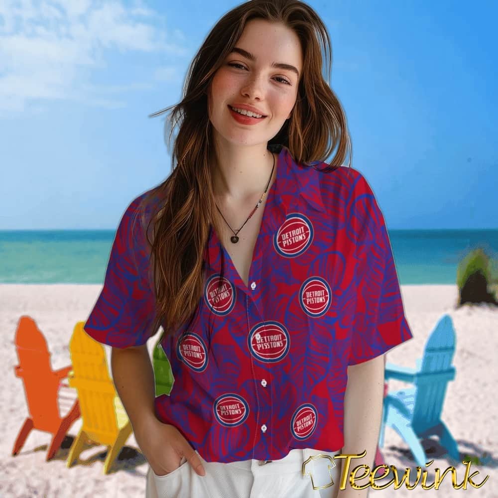 Leaf Outline Detroit Pistons Hawaiian Shirt image 4 Leaf Outline Detroit Pistons Hawaiian Shirt image 4
