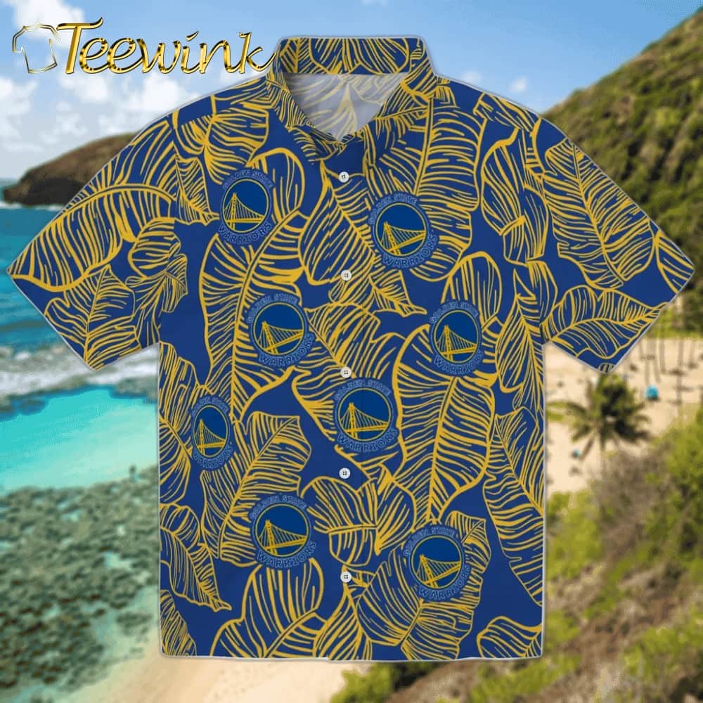Leaf Outline Golden State Warriors Hawaiian Shirt