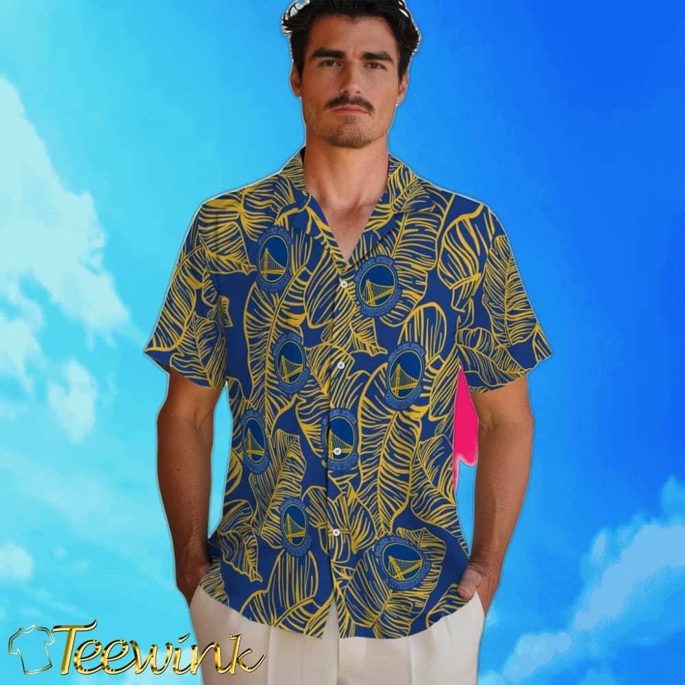 Leaf Outline Golden State Warriors Hawaiian Shirt image 2 Leaf Outline Golden State Warriors Hawaiian Shirt image 2