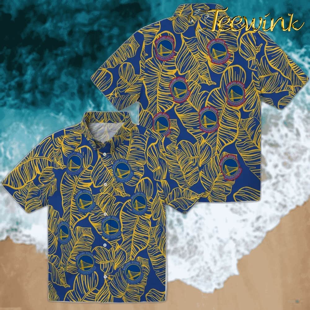 Leaf Outline Golden State Warriors Hawaiian Shirt image 3 Leaf Outline Golden State Warriors Hawaiian Shirt image 3