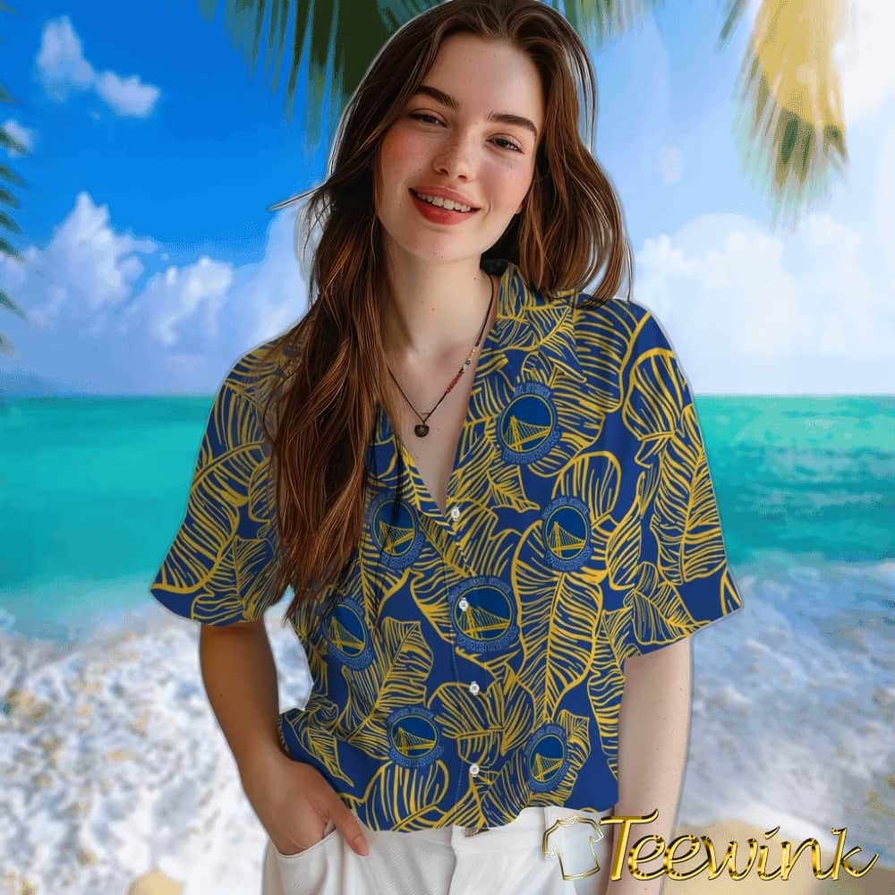 Leaf Outline Golden State Warriors Hawaiian Shirt image 4 Leaf Outline Golden State Warriors Hawaiian Shirt image 4