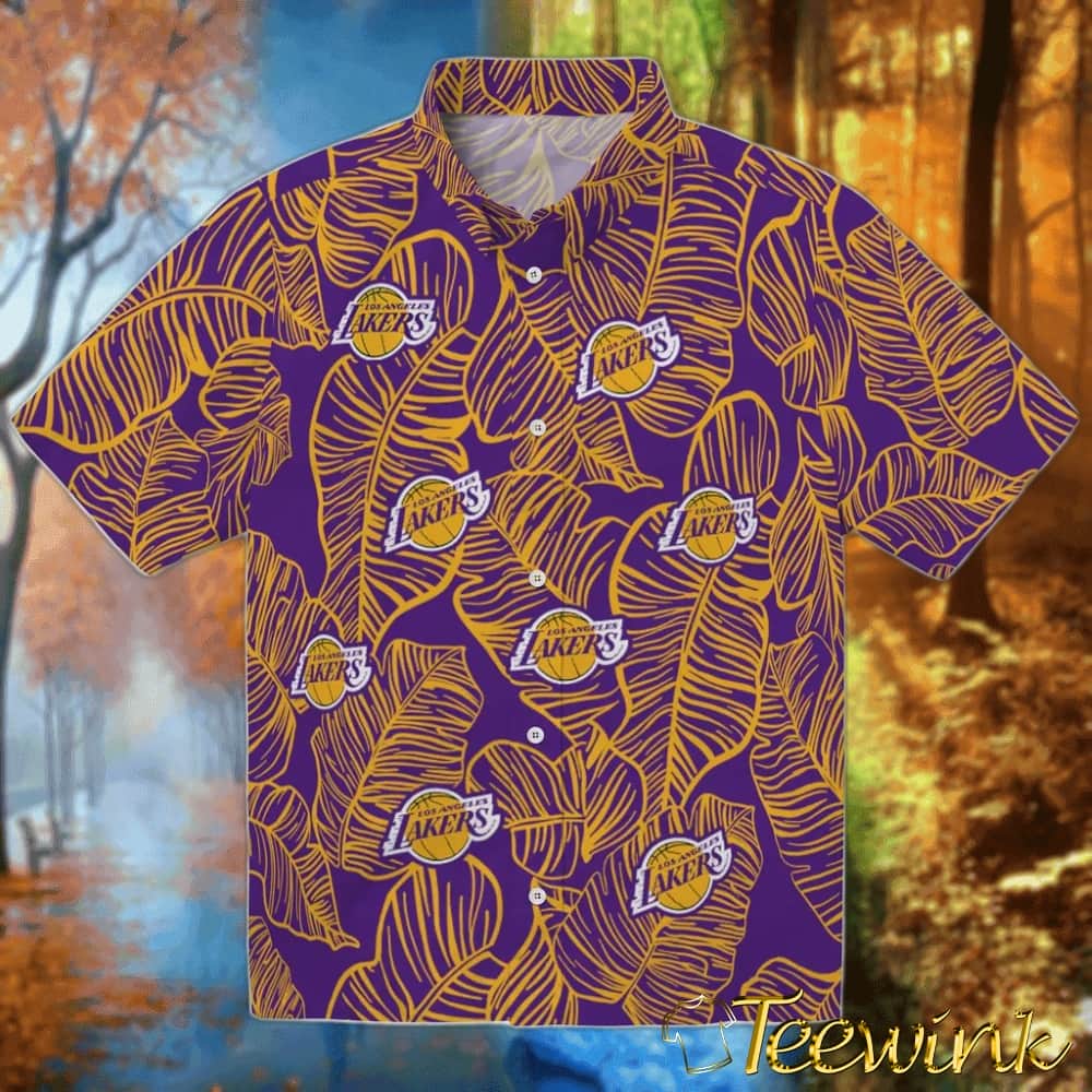Leaf Outline Los Angeles Lakers Hawaiian Shirt