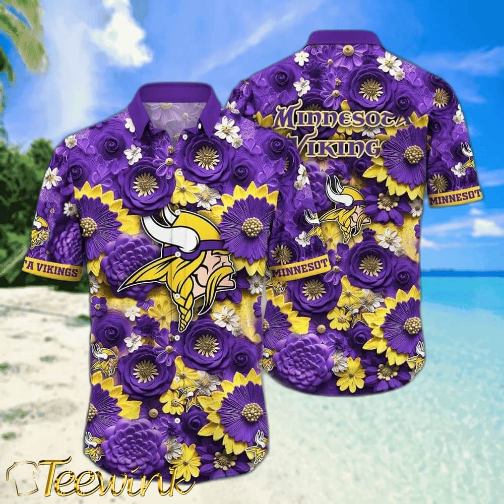 Minnesota Vikings Floral Fantasy Hawaiian Shirt