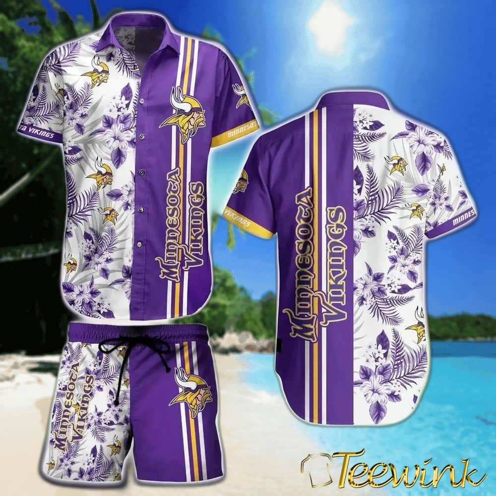 Minnesota Vikings Floral Stripe Hawaiian Shirt