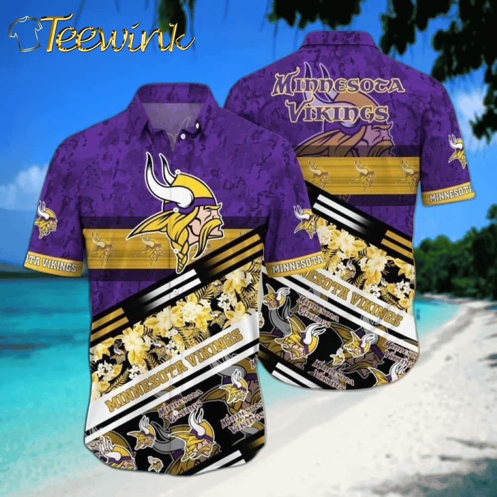 Minnesota Vikings Floral Stripes Hawaiian Shirt