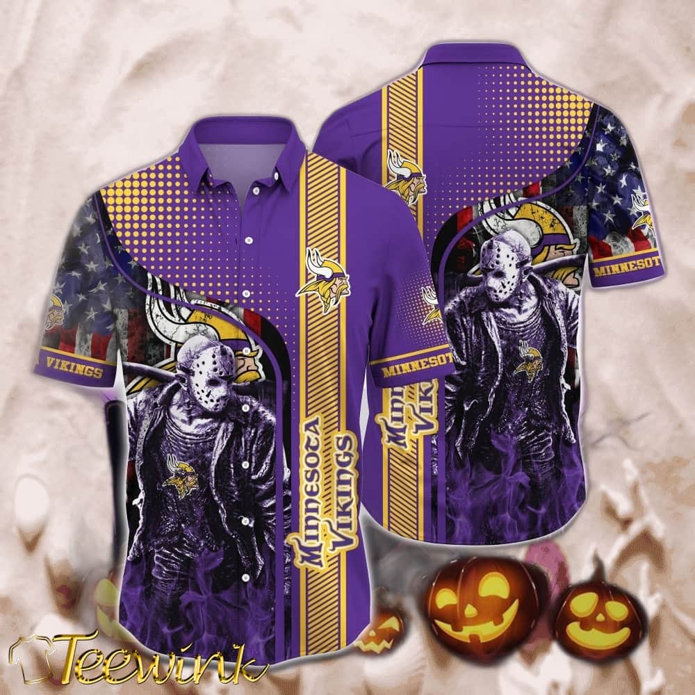 Minnesota Vikings Halloween Huddle Hawaiian Shirt Minnesota Vikings Halloween Huddle Hawaiian Shirt