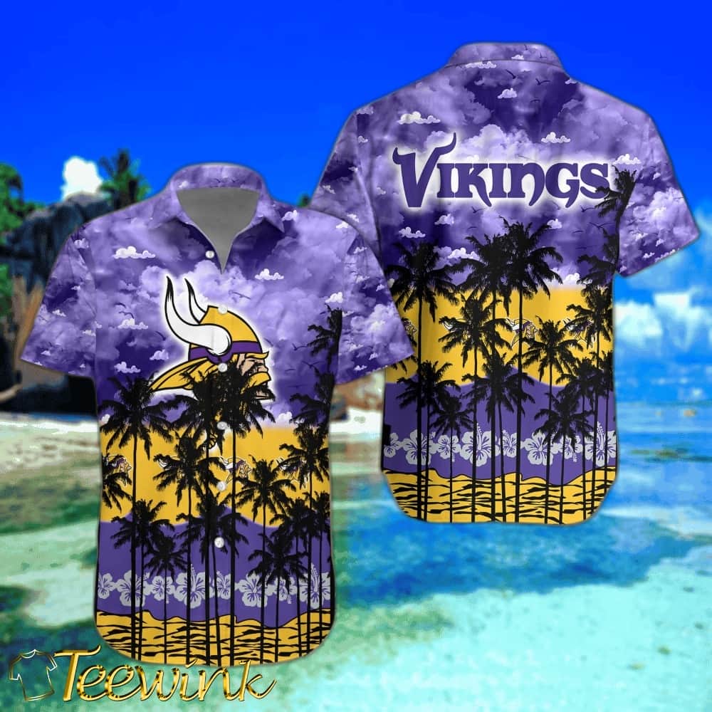 Minnesota Vikings Palm Trees Sunset Hawaiian Shirt
