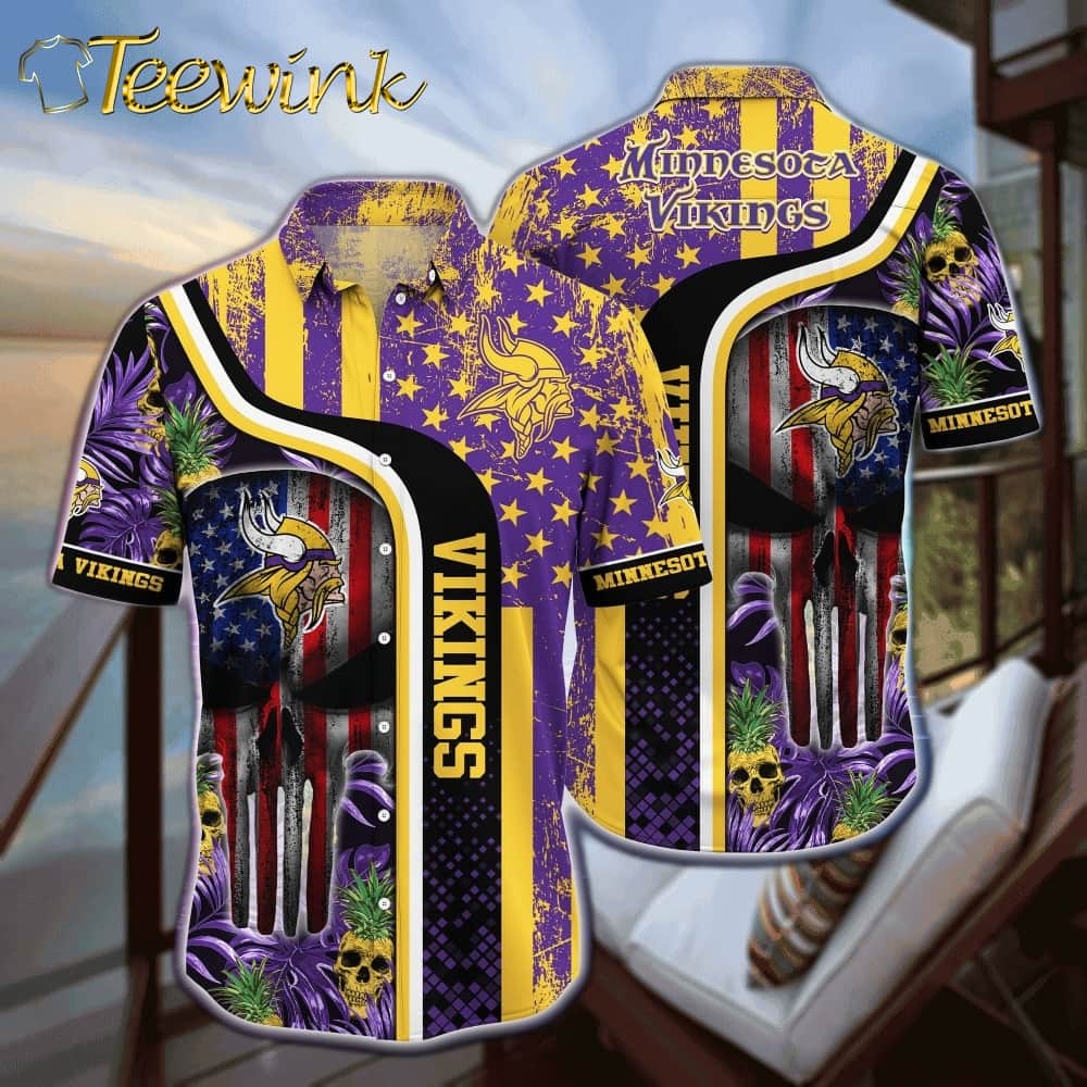 Minnesota Vikings Patriotic Skull Stripe Hawaiin Shirt