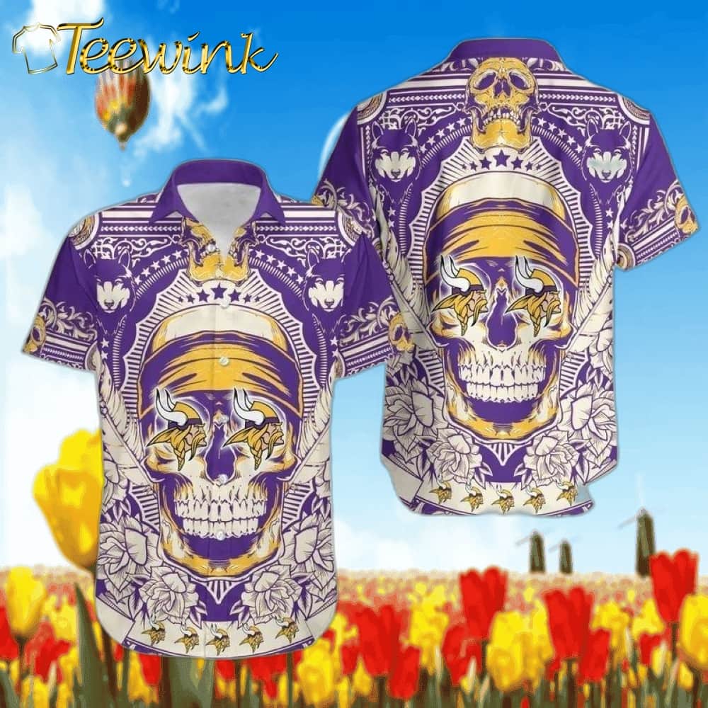 Minnesota Vikings Skull Emblem Hawaiian Shirt
