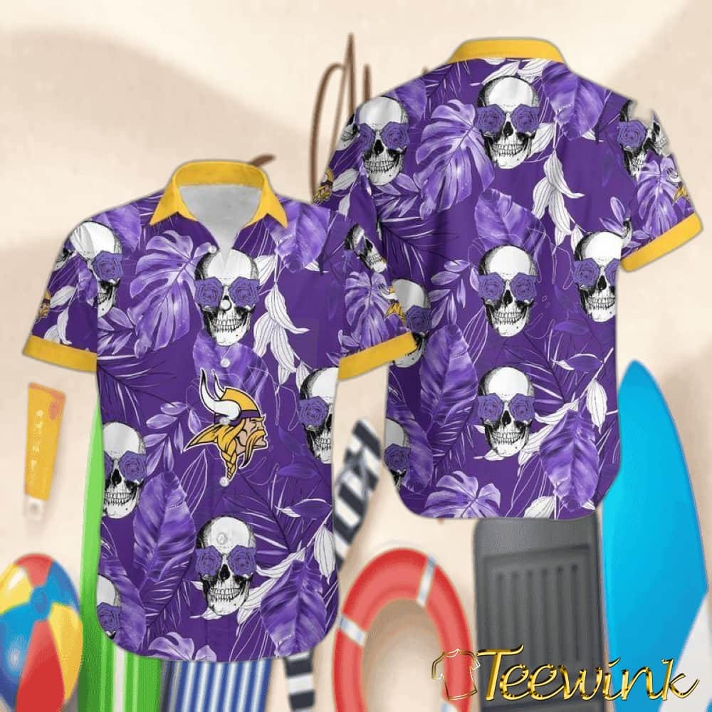 Minnesota Vikings Skull Emblem Hawaiian Shirt Minnesota Vikings Skull Emblem Hawaiian Shirt