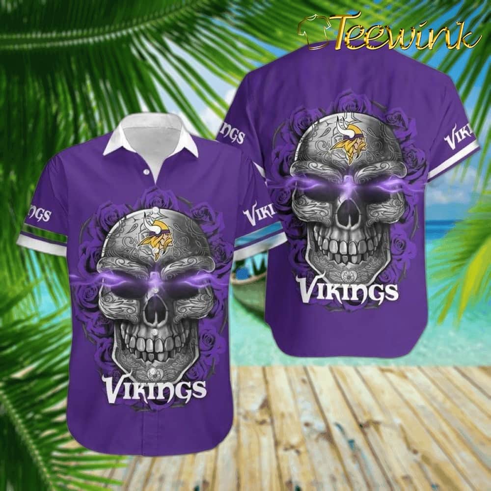 Minnesota Vikings Skull Leaves Hawaiian Shirt Minnesota Vikings Skull Leaves Hawaiian Shirt