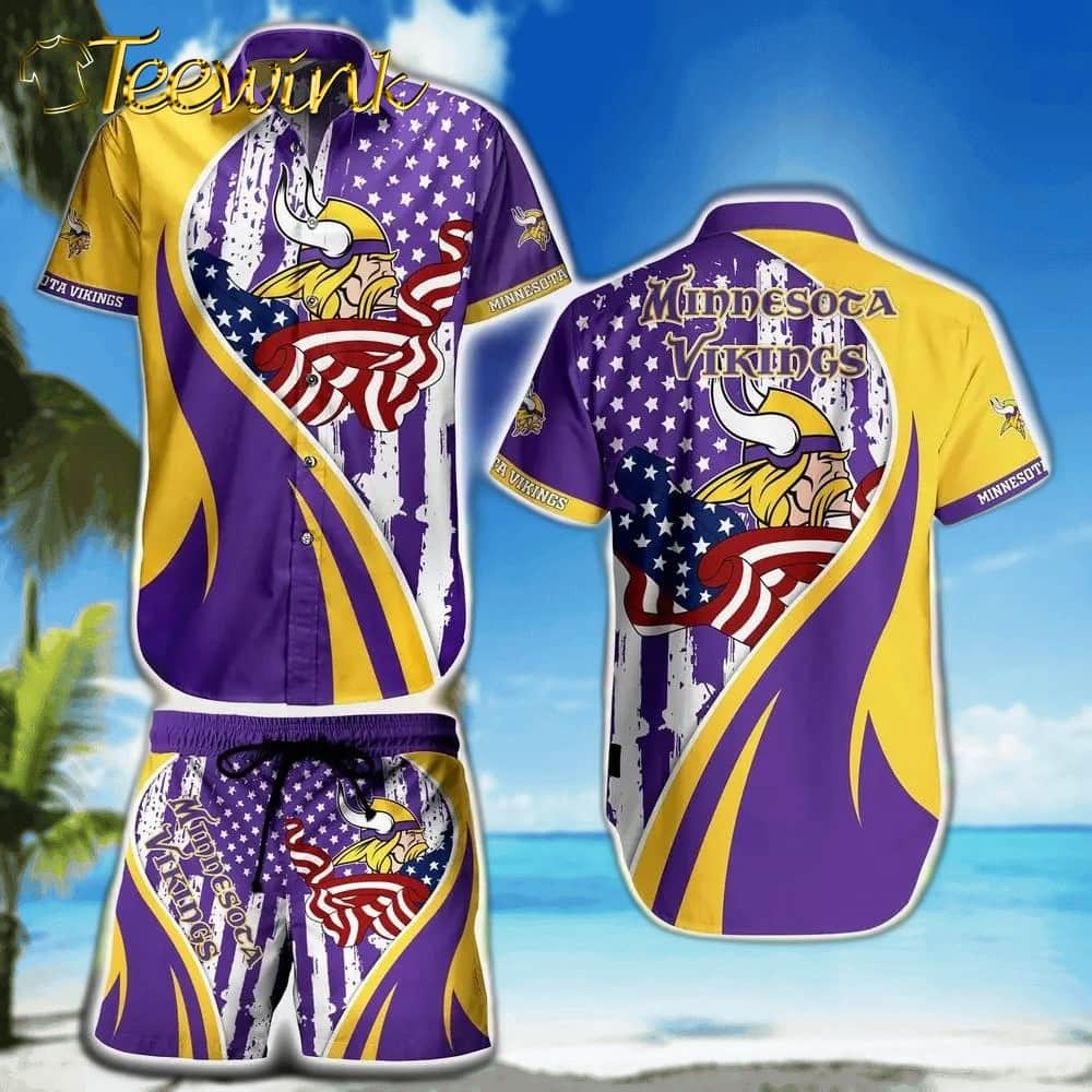Minnesota Vikings Stars and Stripes Hawaiian Set