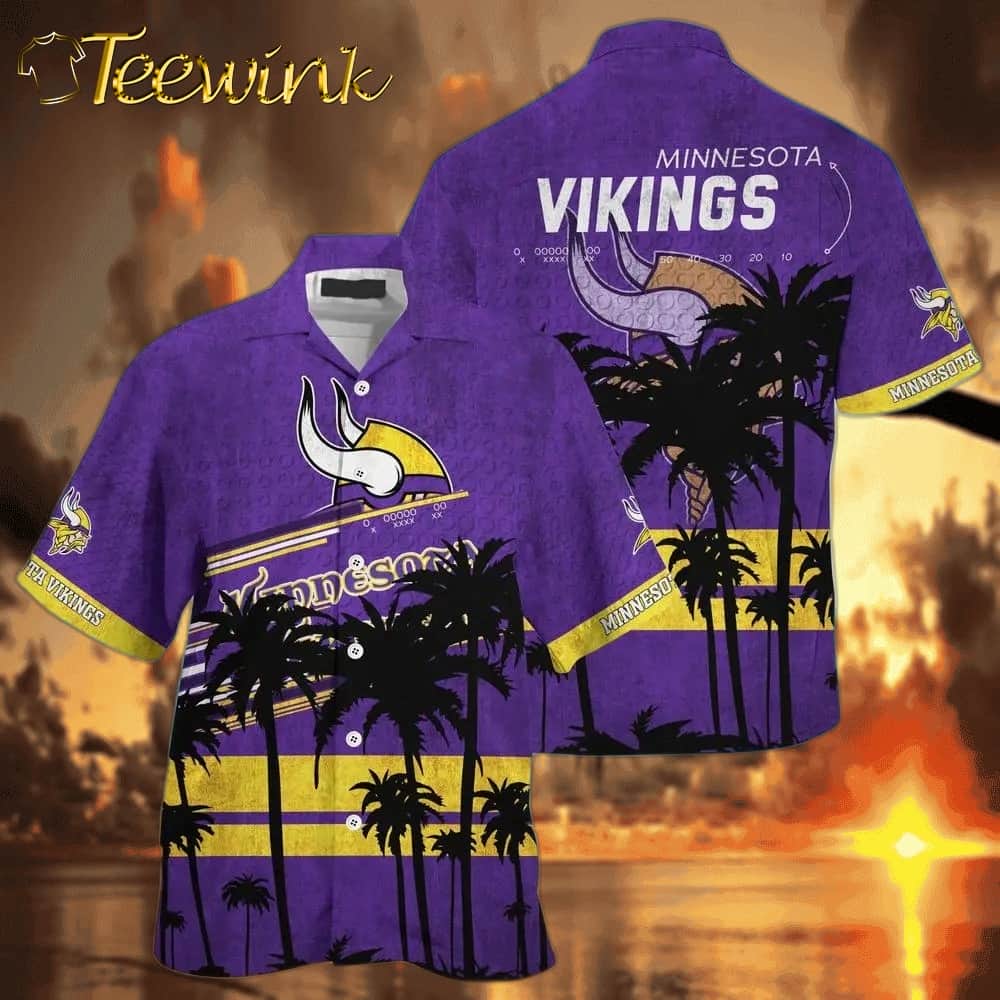 Minnesota Vikings Sunset Palm Shadows Hawaiian Shirt Minnesota Vikings Sunset Palm Shadows Hawaiian Shirt