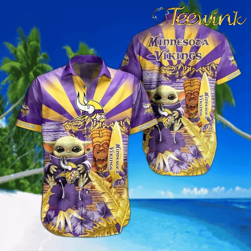 Minnesota Vikings Tiki Baby Yoda Fan Hawaiian Shirt