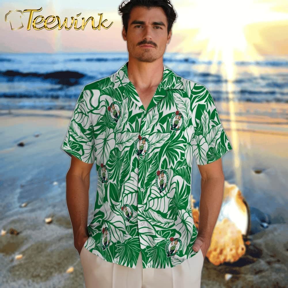 Monstera Layer Boston Celtics Hawaiian Shirt image 2 Monstera Layer Boston Celtics Hawaiian Shirt image 2
