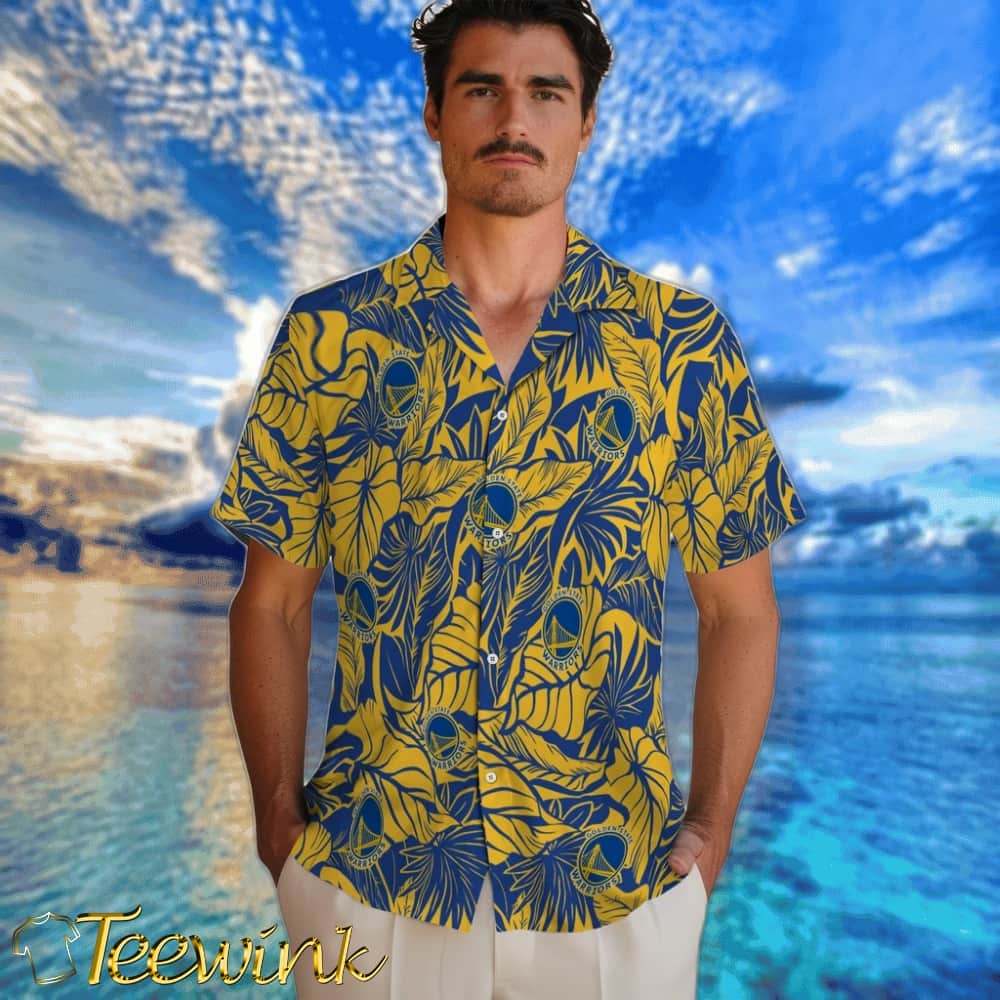 Monstera Layer Golden State Warriors Hawaiian Shirt image 2 Monstera Layer Golden State Warriors Hawaiian Shirt image 2