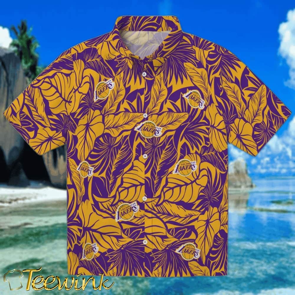 Leaf Outline Los Angeles Lakers Hawaiian Shirt