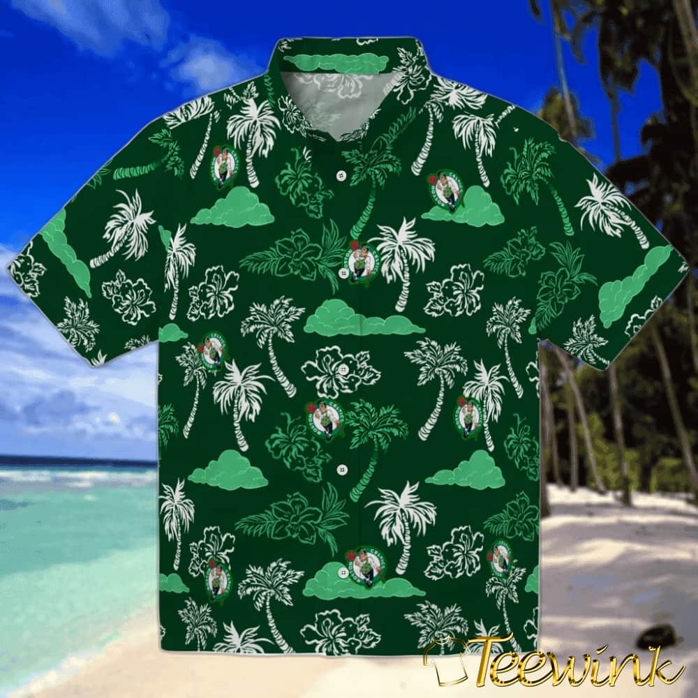 Palm And Clouds Boston Celtics Hawaiian Shirt