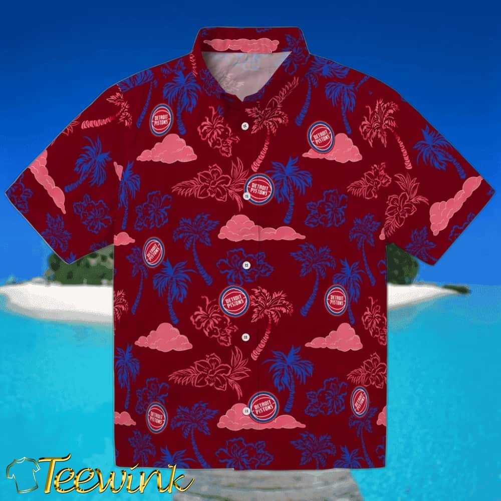 Palm And Clouds Detroit Pistons Hawaiian Shirt