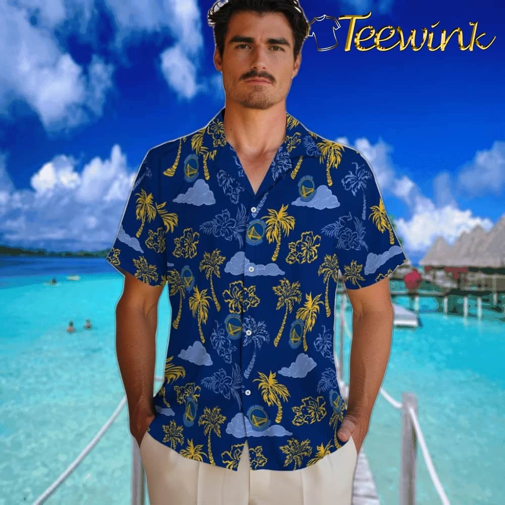 Palm And Clouds Golden State Warriors Hawaiian Shirt image 2 Palm And Clouds Golden State Warriors Hawaiian Shirt image 2
