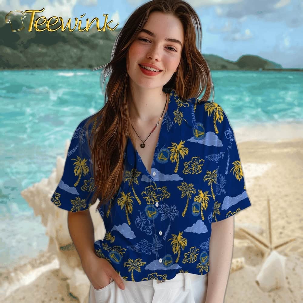 Palm And Clouds Golden State Warriors Hawaiian Shirt image 4 Palm And Clouds Golden State Warriors Hawaiian Shirt image 4