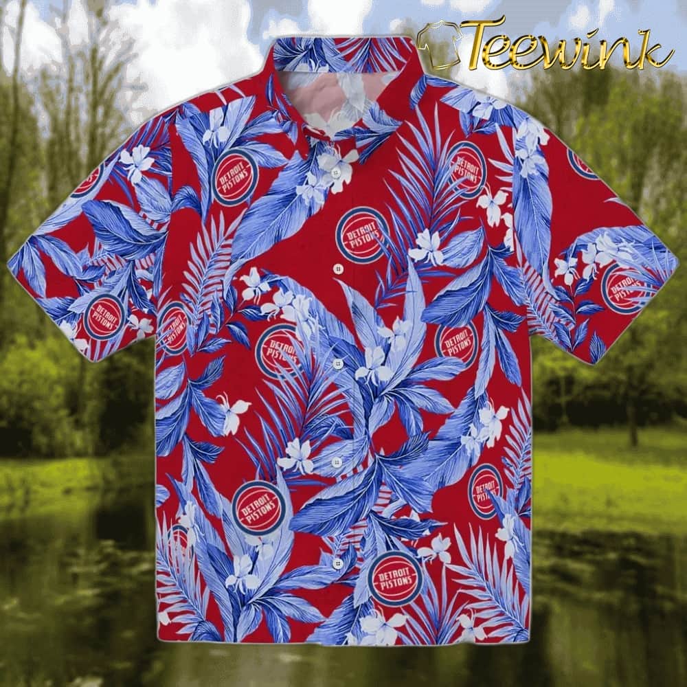 Palm And Clouds Detroit Pistons Hawaiian Shirt