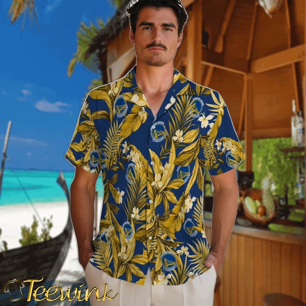 Palm Leaves Golden State Warriors Hawaiian Shirt image 2 Palm Leaves Golden State Warriors Hawaiian Shirt image 2