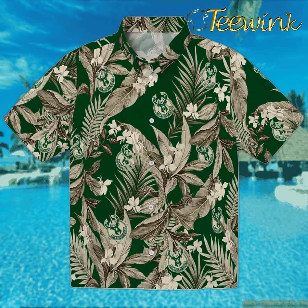 Palm And Clouds Milwaukee Bucks Hawaiian Shirt