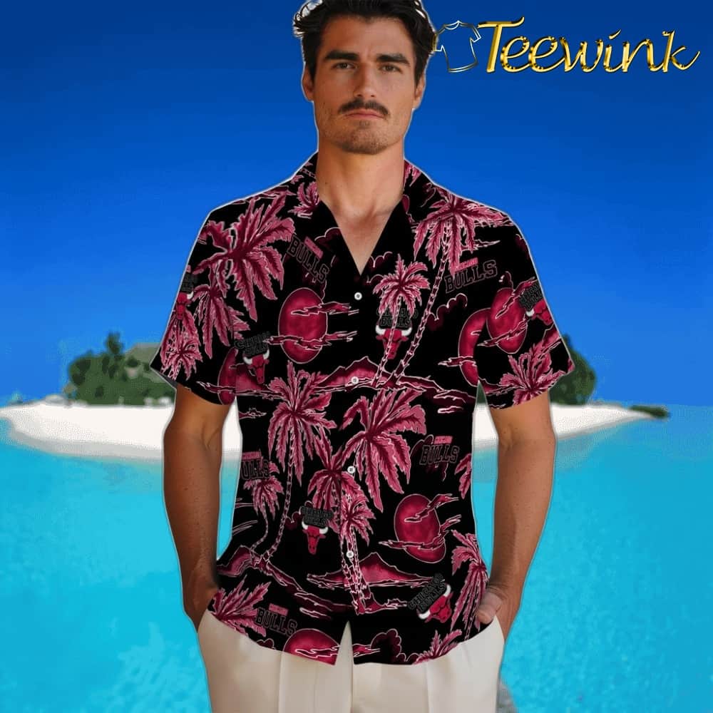 Palm Sunset Chicago Bulls Hawaiian Shirt image 2 Palm Sunset Chicago Bulls Hawaiian Shirt image 2