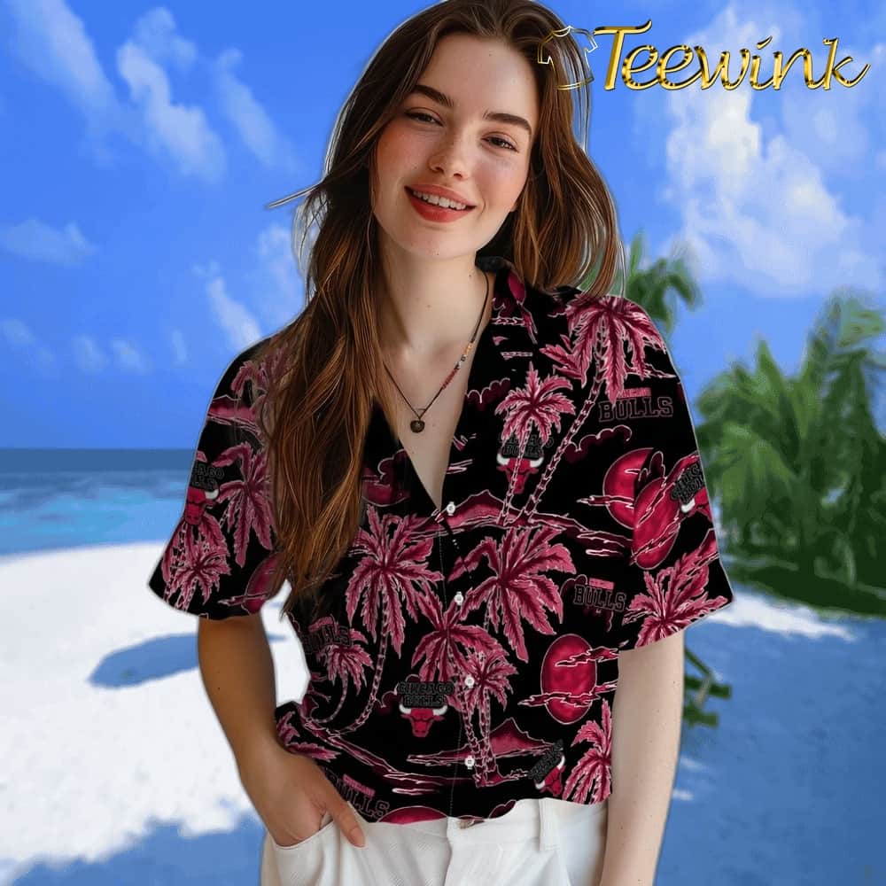Palm Sunset Chicago Bulls Hawaiian Shirt image 4 Palm Sunset Chicago Bulls Hawaiian Shirt image 4