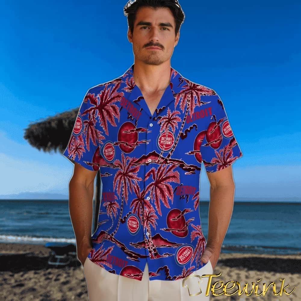 Palm Sunset Detroit Pistons Hawaiian Shirt image 2 Palm Sunset Detroit Pistons Hawaiian Shirt image 2
