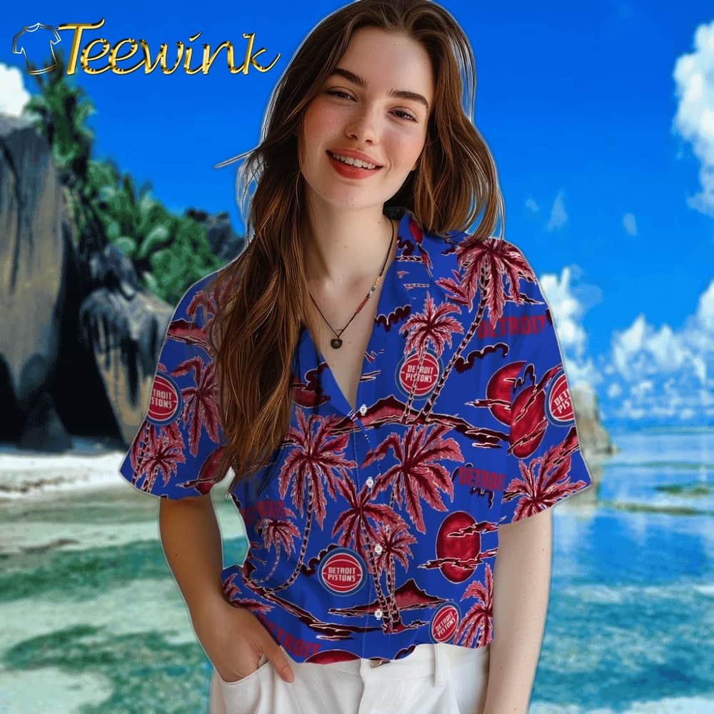 Palm Sunset Detroit Pistons Hawaiian Shirt image 4 Palm Sunset Detroit Pistons Hawaiian Shirt image 4