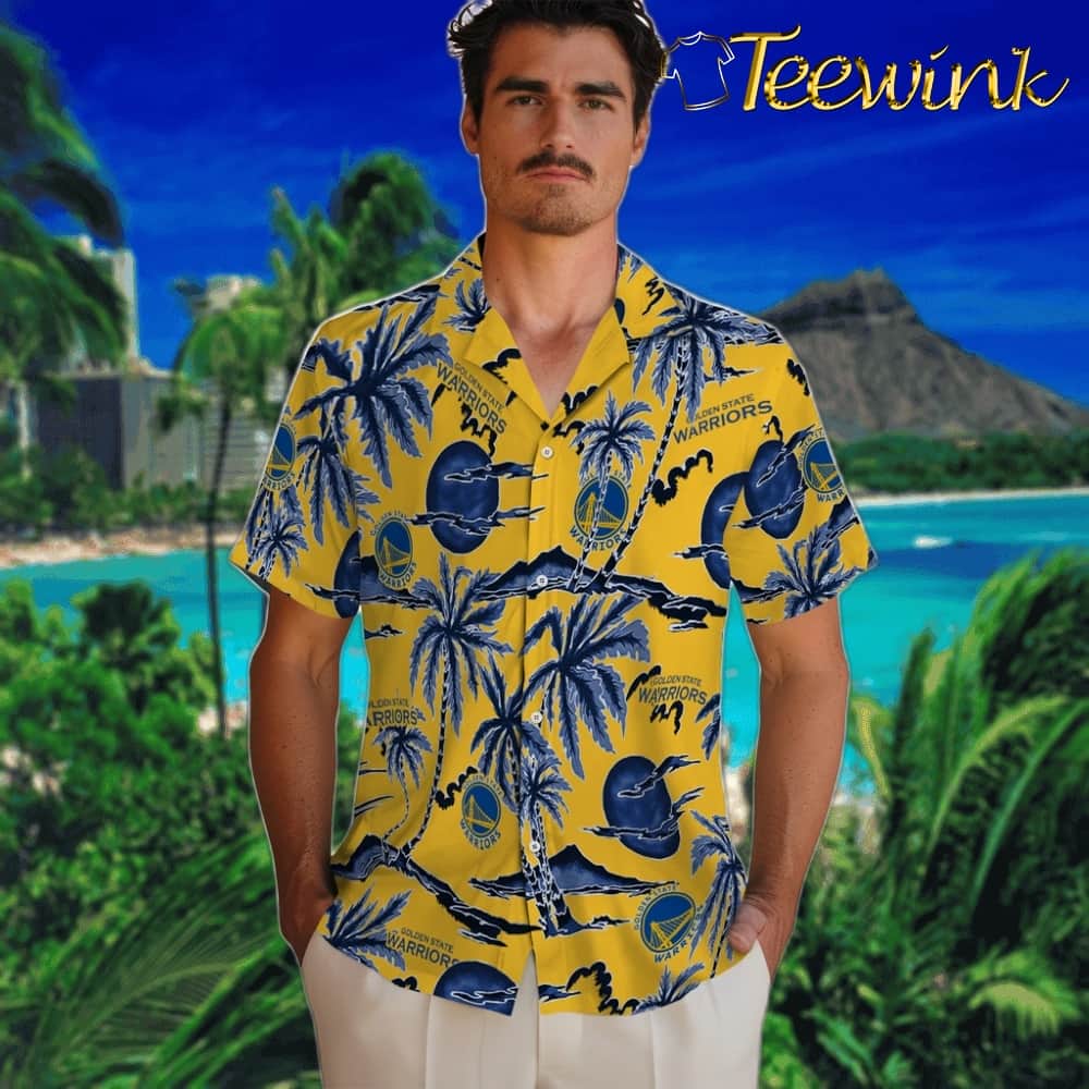 Palm Sunset Golden State Warriors Hawaiian Shirt image 2 Palm Sunset Golden State Warriors Hawaiian Shirt image 2