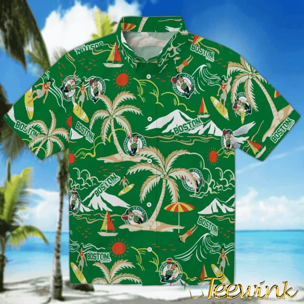 Palm Sunset Boston Celtics Hawaiian Shirt Palm Sunset Boston Celtics Hawaiian Shirt