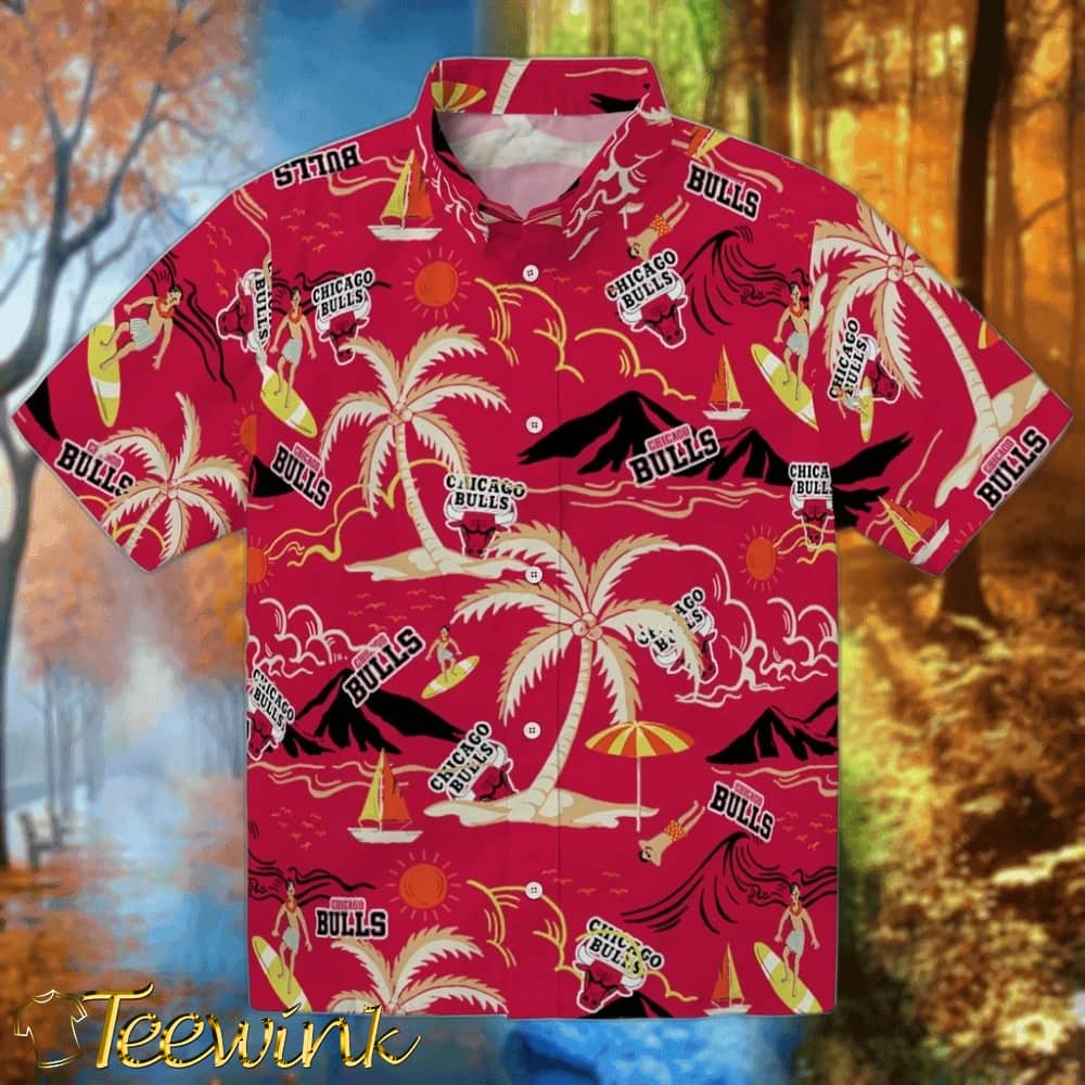 Palm Tree Motif Chicago Bulls Hawaiian Shirt