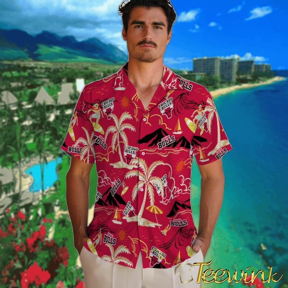Palm Tree Island Chicago Bulls Hawaiian Shirt image 2 Palm Tree Island Chicago Bulls Hawaiian Shirt image 2