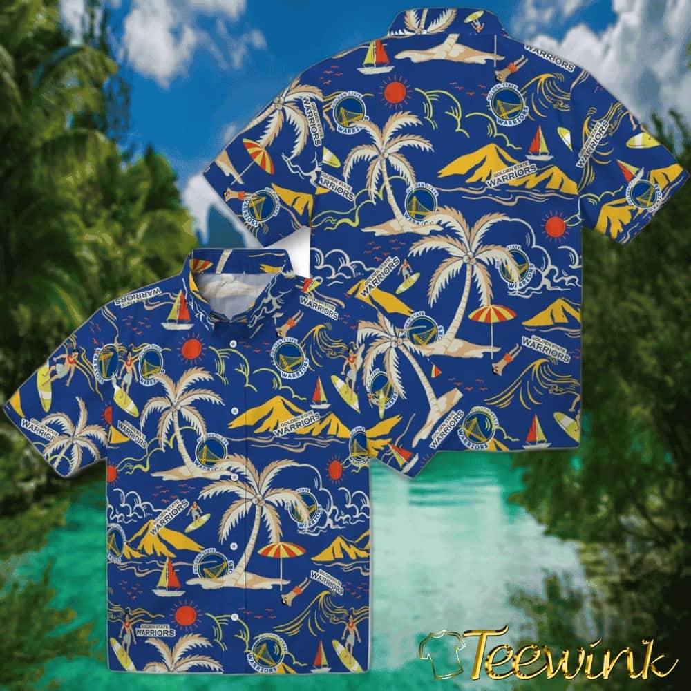 Palm Tree Island Golden State Warriors Hawaiian Shirt image 3 Palm Tree Island Golden State Warriors Hawaiian Shirt image 3