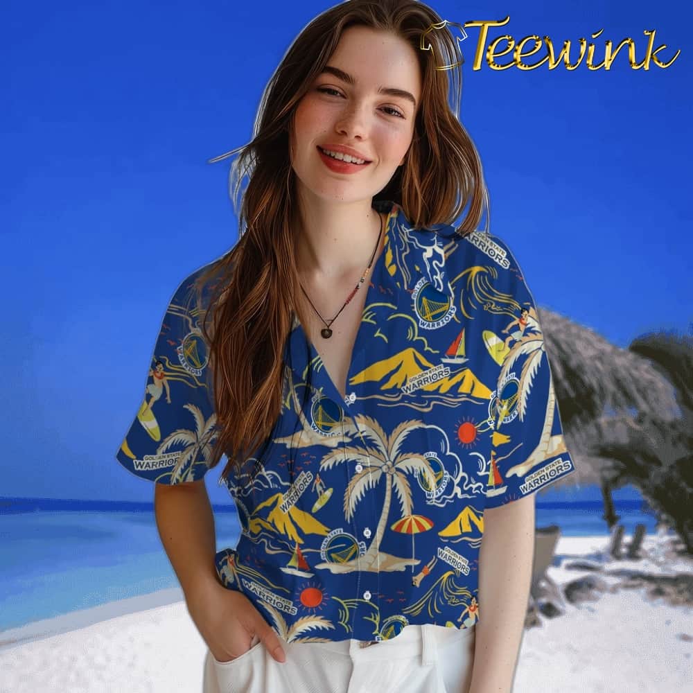 Palm Tree Island Golden State Warriors Hawaiian Shirt image 4 Palm Tree Island Golden State Warriors Hawaiian Shirt image 4