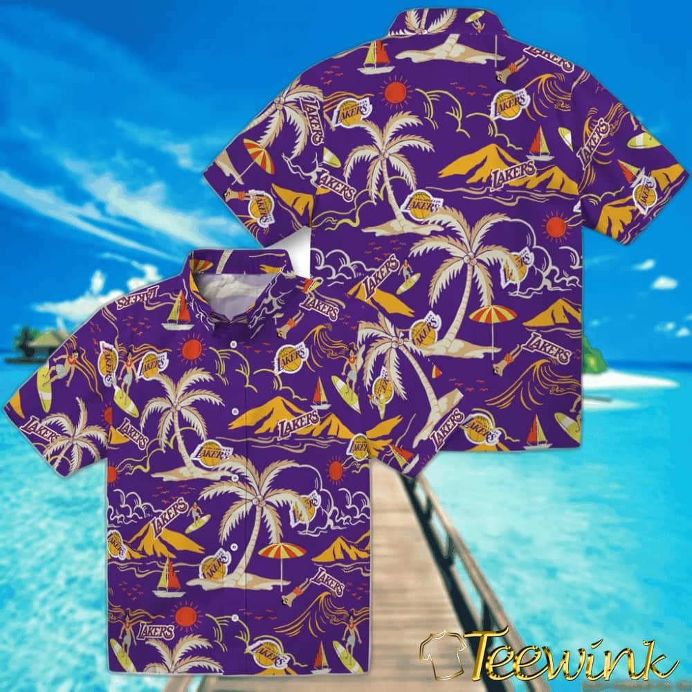 Palm Tree Island Los Angeles Lakers Hawaiian Shirt image 3 Palm Tree Island Los Angeles Lakers Hawaiian Shirt image 3